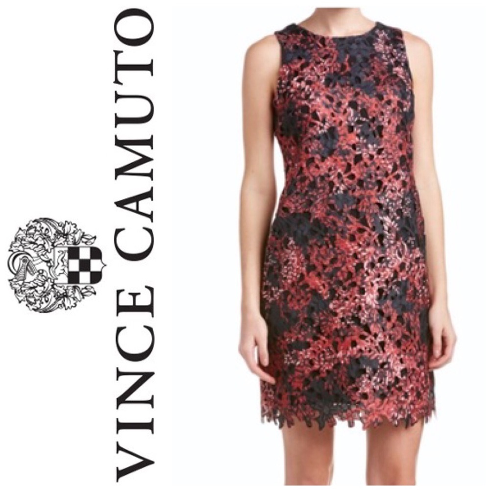NWT VINCE CAMUTO Floral Lace Black Dress Sz 2